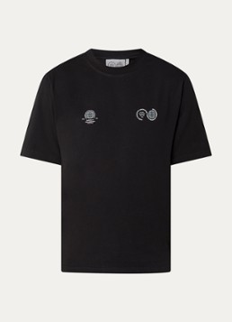 Purple Mountain Observatory Heren Globe T-shirt met logo- en backprint in de kleur Zwart, maat: S