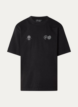 Purple Mountain Observatory Heren Globe T-shirt met logo- en backprint in de kleur Zwart, maat: S