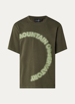 Purple Mountain Observatory Heren Orbital T-shirt met logo- en backprint in de kleur Mosgroen, maat: S