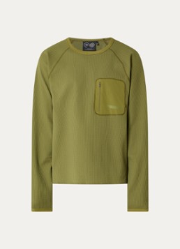 Purple Mountain Observatory Heren Waffle longsleeve met structuur en ritszak in de kleur Olijfgroen, maat: S