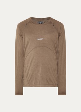 Purple Mountain Observatory Heren Wool Performance longsleeve in wolblend met logo in de kleur Donkerkhaki, maat: S