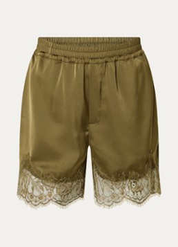 Gestuz Dames Lalou high waist straight fit korte broek van satijn met details van kant in de kleur Olijfgroen