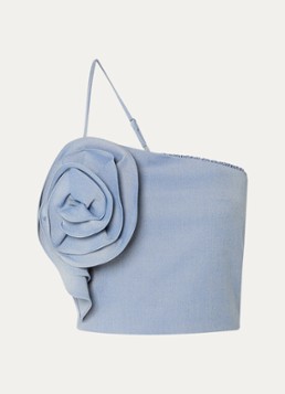 Gestuz Dames Wendi one shoulder top met bloemdecoratie in de kleur Staalblauw