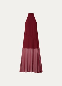 Gestuz Dames Dorah semi-transparante maxi jurk met sjaalkraag in de kleur Donkerrood