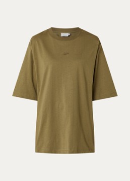 Gestuz Dames Timune T-shirt met logoborduring in de kleur Olijfgroen