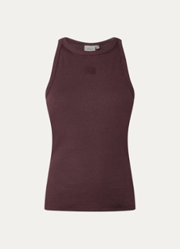 Gestuz Dames Drew tanktop met ribstructuur en logo in de kleur Kastanjebruin