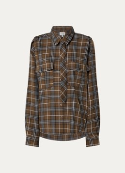 Gestuz Dames Aleya blouse met borstzakken en ruitdessin in de kleur Mosgroen