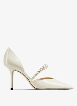Jimmy Choo Dames Aurelie 85 pump van lakleer met imitatieparels in de kleur Wit