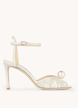 Jimmy Choo Dames Sacora 85 sandalette van kalfsleer met kant in de kleur Creme