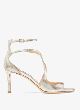 Jimmy Choo Dames Azia 75 sandalette van leer met metallic finish in de kleur Zilver