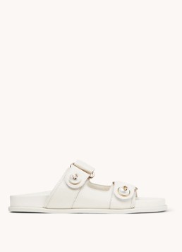 Jimmy Choo Dames Fayence slipper van kalfsleer met parels in de kleur Gebroken wit