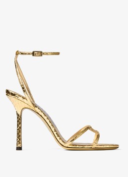 Jimmy Choo Dames 1998 Leo 100 sandalette van geitenleer met slangenstructuur in de kleur Goud