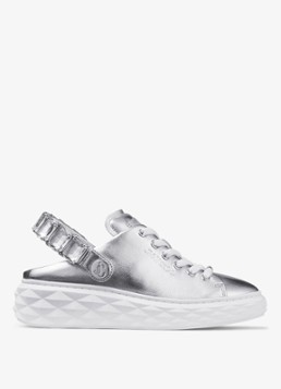 Jimmy Choo Dames Diamond Maxi/Crystal sneaker van schapenleer met metallic finish in de kleur Zilver