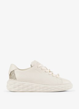 Jimmy Choo Dames Diamond Light Maxi/F sneaker van leer met glitter in de kleur Gebroken wit