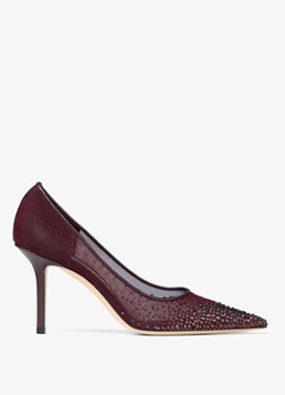 Jimmy Choo Dames Love 85 pump van mesh met strass in de kleur Donkerrood