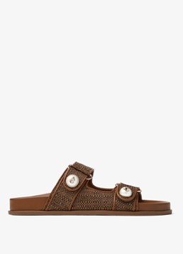 Jimmy Choo Dames Fayence slipper van raffia met lamsleren details in de kleur Bruin