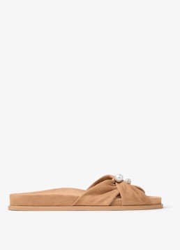Jimmy Choo Dames Rafi slipper van geitensuède in de kleur Lichtbruin