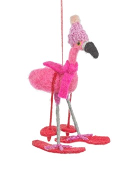 Felt So Good Skiing Flamingo kersthanger 16 cm Roze - Deal