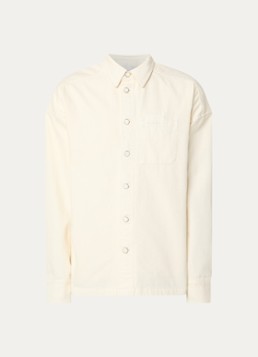 Hopeium Heren Overshirt van denim met borstzak in de kleur Creme, maat: M
