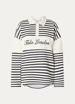 TALA Dames Rugby polo met logo en streepprint in de kleur Zwart, maat: L