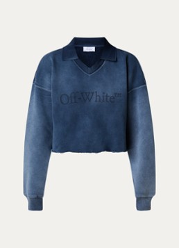 Off-White Dames Laundry cropped polo met logo in de kleur Staalblauw, maat: M