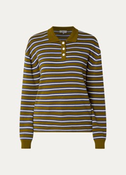Boii Studios Dames Fijngebreide polo met streepprint in de kleur Mosgroen, maat: ONE SIZE
