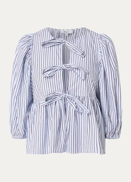 Boii Studios Dames Blouse met cut-out detail en streepprint in de kleur Blauwgrijs, maat: S