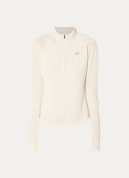New Balance Dames Athletics Heat pullover met halve rits en logo in de kleur Creme, maat: M