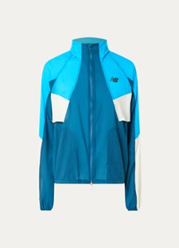 New Balance Dames RC windjack met opbergbare capuchon in de kleur Aquablauw, maat: S