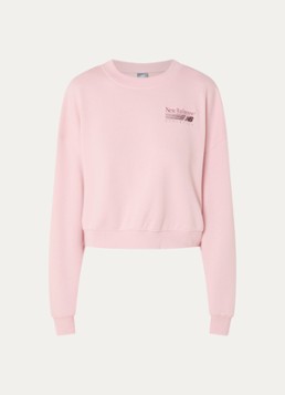 New Balance Dames Trackside sweater met logo in de kleur Roze, maat: XS