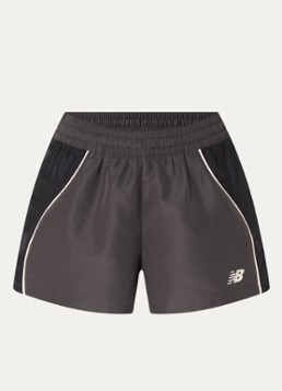 New Balance Dames Mid waist straight leg korte broek met logo in de kleur Antraciet, maat: S