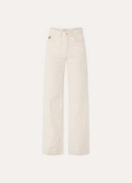 Lois Dames Rosa-R high waist loose fit pantalon in linnenblend in de kleur Beige, maat: W29/L34