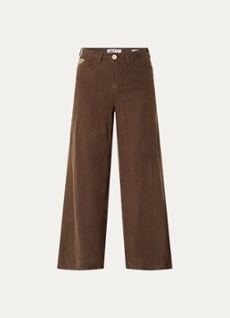 Lois Dames Marlene high waist wide fit broek van linnen met steekzakken in de kleur Donkerbruin, maat: W30/L32