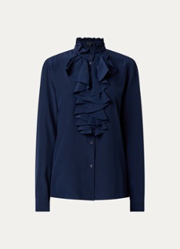 Nili Lotan Dames Lily blouse met kraag en volant in de kleur Donkerblauw, maat: L