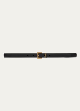 Saint Laurent Dames Narrow Monogram riem van kalfsleer in de kleur Zwart