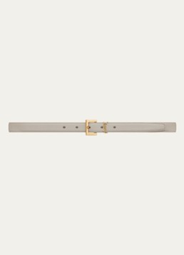Saint Laurent Dames Narrow Monogram riem van kalfsleer in de kleur Creme