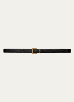 Saint Laurent Dames Narrow Monogram riem van kalfsleer in de kleur Zwart
