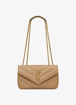 Saint Laurent Dames Loulou Small schoudertas van lamsleer in de kleur Lichtbruin