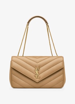 Saint Laurent Dames Loulou Medium schoudertas van lamsleer in de kleur Lichtbruin
