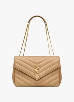 Saint Laurent Dames Loulou Large schoudertas van lamsleer in de kleur Lichtbruin