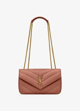 Saint Laurent Dames Loulou Small schoudertas van lamsleer in de kleur Roestbruin