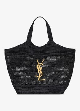 Saint Laurent Dames Icare Maxi shopper van raffia in de kleur Zwart