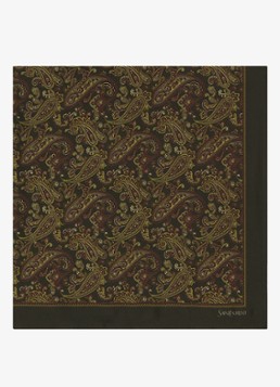 Saint Laurent Heren Sjaal van zijde met paisley dessin 90 x 90 cm in de kleur Olijfgroen
