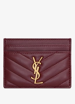 Saint Laurent Dames Cassandre pasjeshouder van lamsleer in de kleur Bordeauxrood