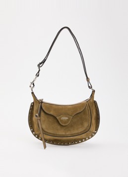 Isabel Marant Dames Oskan Moon Pocket schoudertas van suède met studs en verstelbare schouderriem in de kleur Olijfgroen, maat: 1SZ