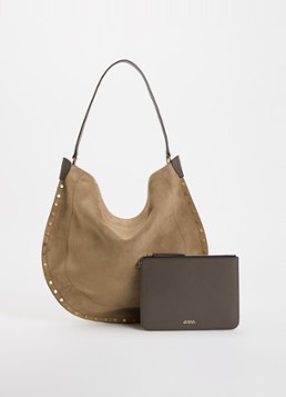 Isabel Marant Dames Oskan Hobo schoudertas van kalfssuède met studs in de kleur Zand, maat: 1SZ