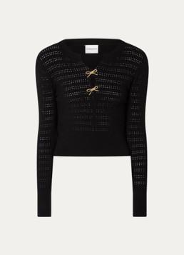 Claudie Pierlot Dames Minivelle fijngebreide crop top met opengewerkt dessin in de kleur Zwart