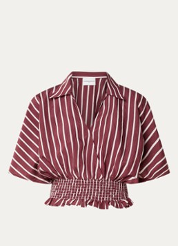 Claudie Pierlot Dames Bomie cropped tuniek met streepprint en smockwerk in de kleur Bordeauxrood