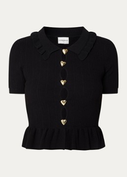 Claudie Pierlot Dames Manalouni ribgebreide top met peplum in de kleur Zwart