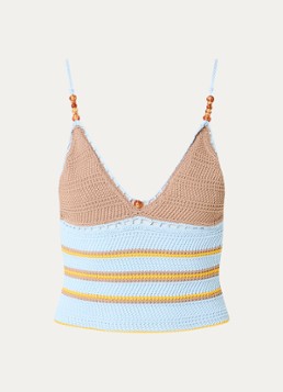 Claudie Pierlot Dames Moricette grofgebreide croptop met streepprint in de kleur Lichtblauw